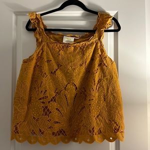 Maeve by Anthropologie Mustard Lace Blouse, Size L